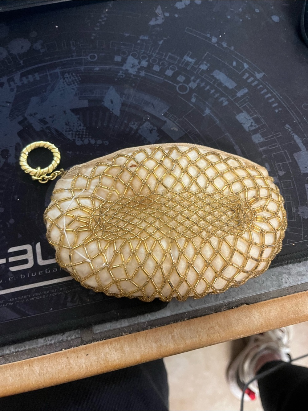 Gold Beaded Mesh Clutch - Ivory Underlay